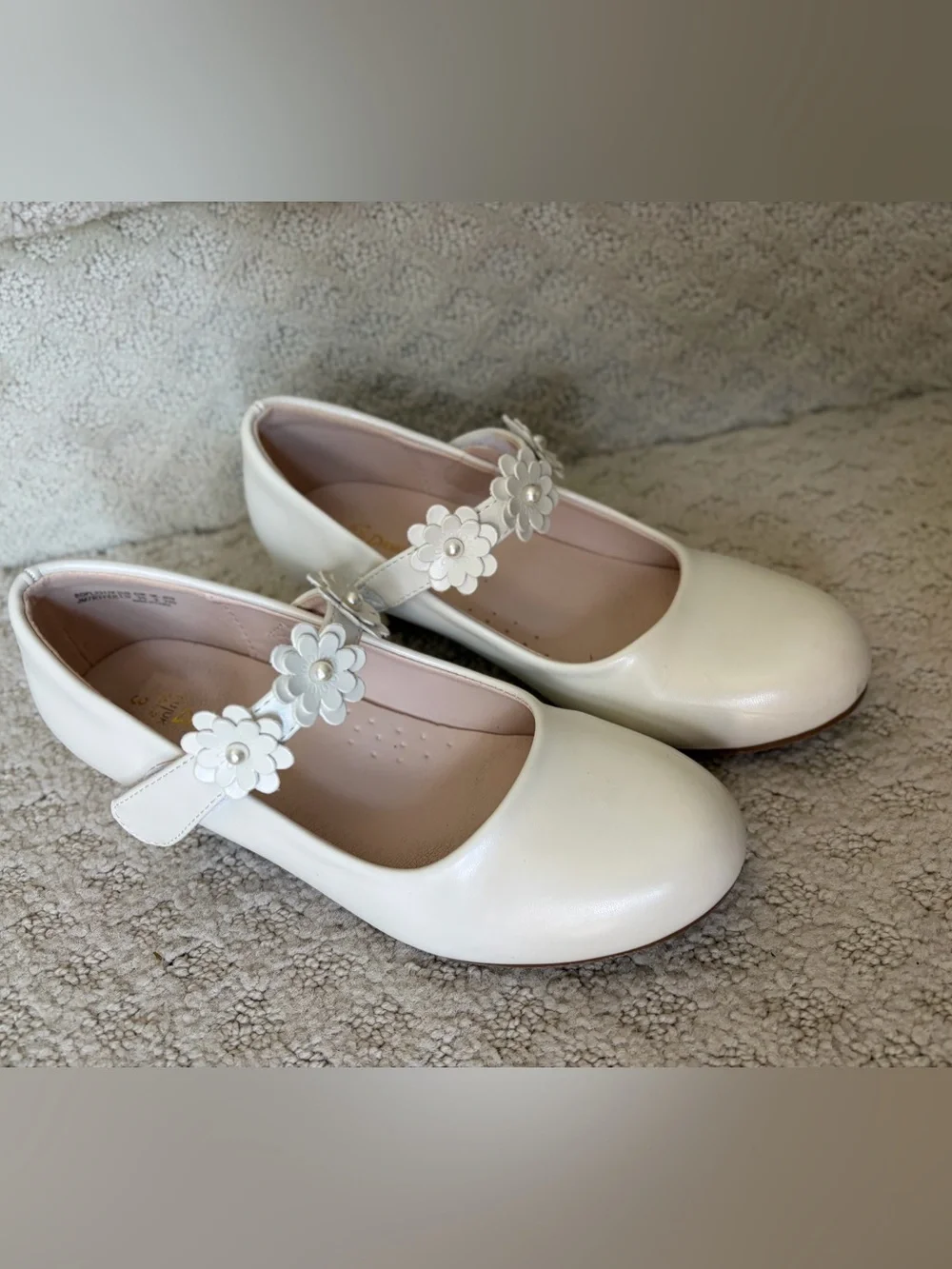 Girls Ivory Floral Dress Shoes